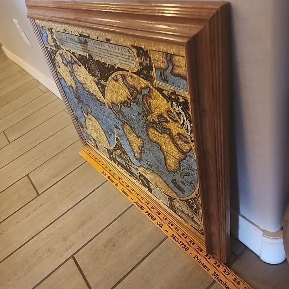 Vintage Framed Antique Map Foil Print on Glass VERA TOTIVS EXPEDITIONIS NAVTICA